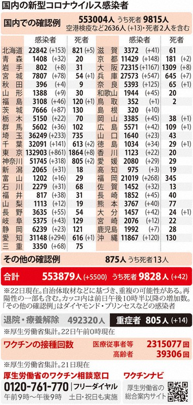 国内の新型コロナウイルス感染者