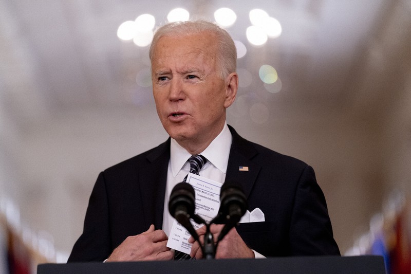 ジョー・バイデン米大統領=ホワイトハウスで2021年3月11日、AP