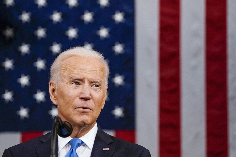 就任後初めて議会向けに演説したバイデン米大統領=米連邦議会で2021年4月28日、AP