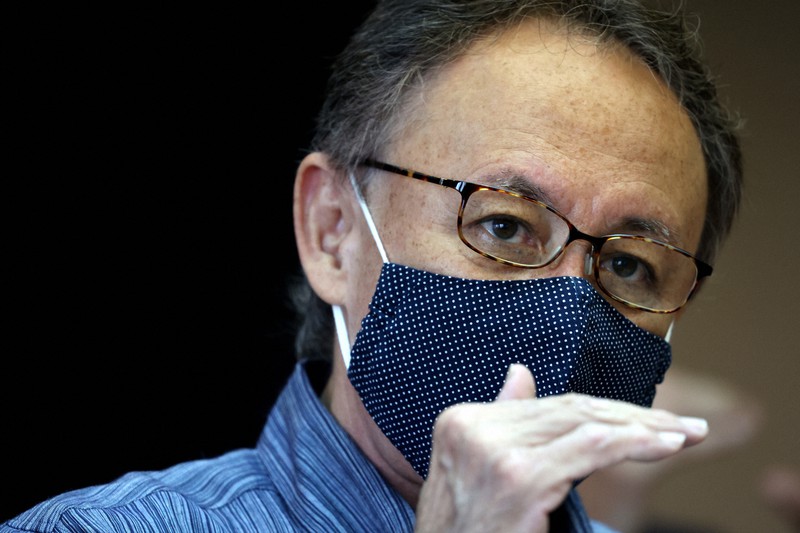 記者会見する沖縄県の玉城デニー知事=沖縄県庁で2021年5月7日午前11時10分、喜屋武真之介撮影
