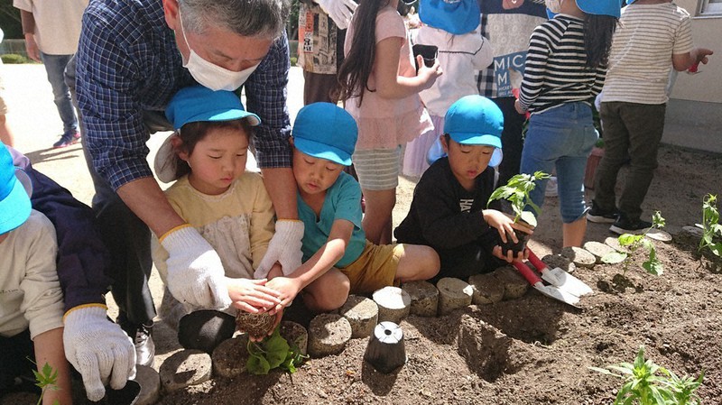 ゴーヤー苗植え緑のカーテンに 山陽小野田の保育園 山口 毎日新聞