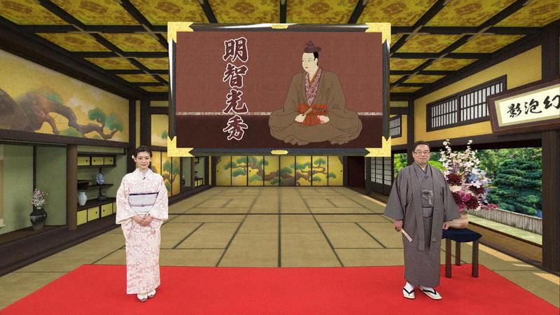 解説の加来耕三(右)とMCの中西悠理