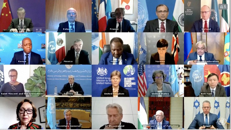オンラインで開かれた国連安全保障理事会の公開会合=2021年5月16日、国連のウェブTVより