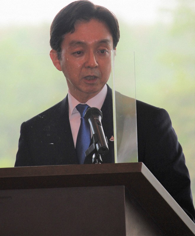 山梨県が進める富士登山鉄道構想に反対の意向を表明する富士五湖観光連盟の堀内光一郎会長(富士急行社長)=富士吉田市で2021年5月21日午前10時10分、小田切敏雄撮影