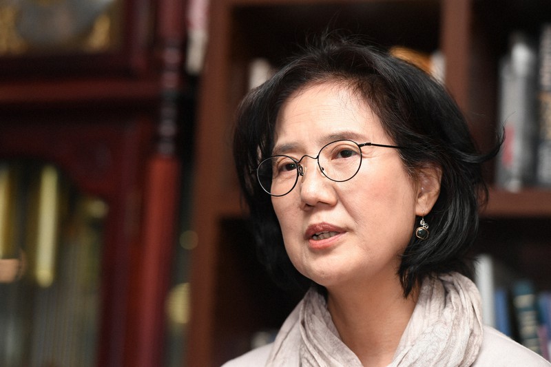 インタビューに答える朴裕河韓国世宗大教授=東京都新宿区で2020年3月6日午後3時6分、宮本明登撮影