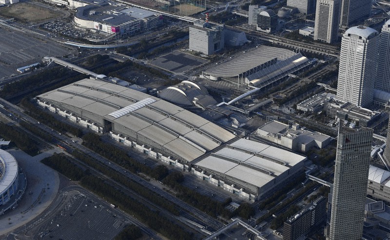 幕張メッセ=千葉市美浜区で2020年3月、本社ヘリから