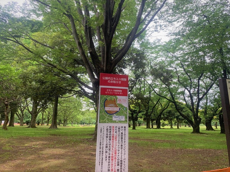 6月1日からライブサイトの会場設営工事が始まる東京都立代々木公園=東京都渋谷区で28日、斎川瞳撮影