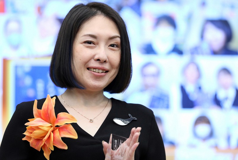 2021年本屋大賞を受賞した町田そのこさん＝東京都千代田区で2021年4月14日、小川昌宏撮影