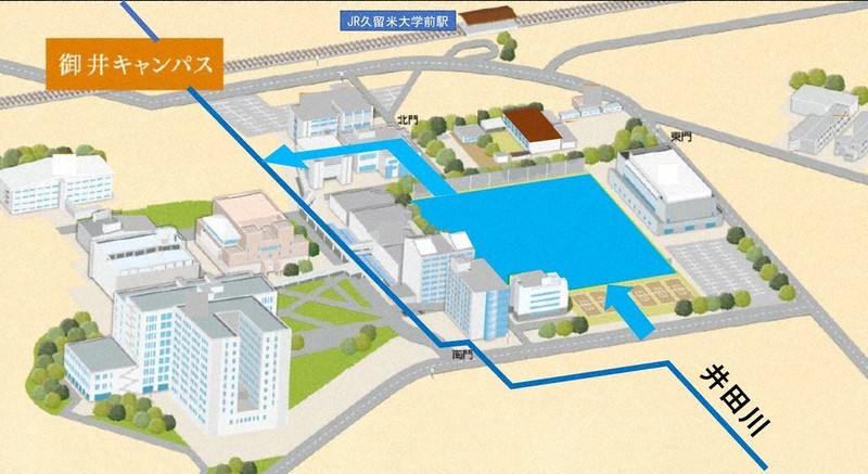 久留米大のグラウンドを利用した貯留施設のイメージ図=久留米市提供