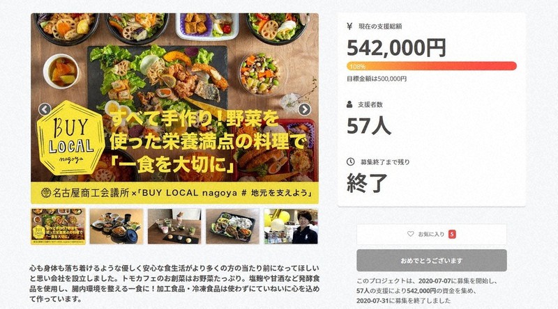 名古屋商工会議所がサポートした飲食店の一例=クラウドファンディング「CAMPFIRE」のウェブサイトより