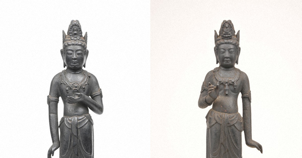 如来、観音像 二列に整列されてとても愉しげな珍しい仏像 時代物