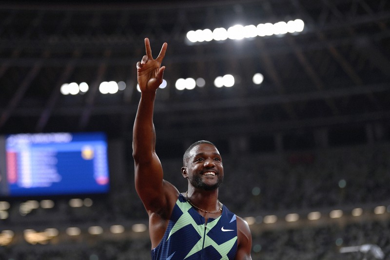 アテネ五輪陸上男子100メートルの金メダリスト、ジャスティン・ガトリンは、東京五輪を「最後の五輪」として出場を心待ちにしている=東京・国立競技場で2021年5月9日、久保玲撮影