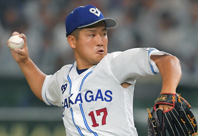 大阪ガスの阪本大樹投手=東京ドームで2018年7月、徳野仁子撮影