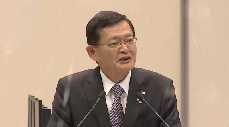 3月開催の東芝臨時株主総会で議長を務めた車谷暢昭氏=2021年3月18日、東芝ホームページから
