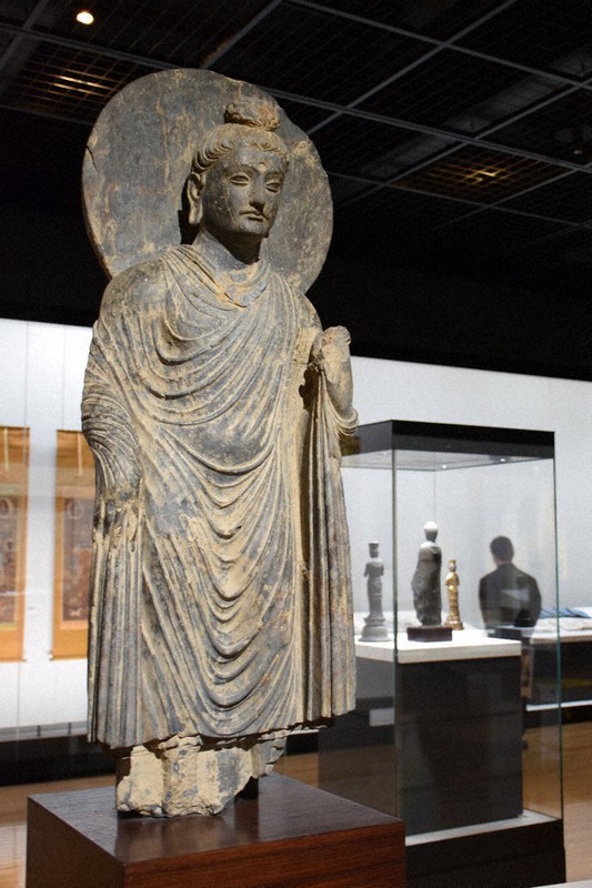 館蔵品のナンバー1、ガンダーラ地域で制作された仏立像=京都市下京区で、南陽子撮影