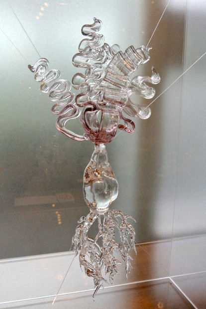 骨董　現代作家　富山ガラス工房　作家作品　縞模様　スカイブルー　かぶら型　花器 骨董 現代作家 富山ガラス工房 作家作品 縞模様 スカイブルー