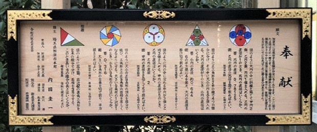 内田圭一さんが東京・日本橋の福徳神社に奉納した算額。ほとんどが図形を使った算術問題である=柿沼峡一さん提供