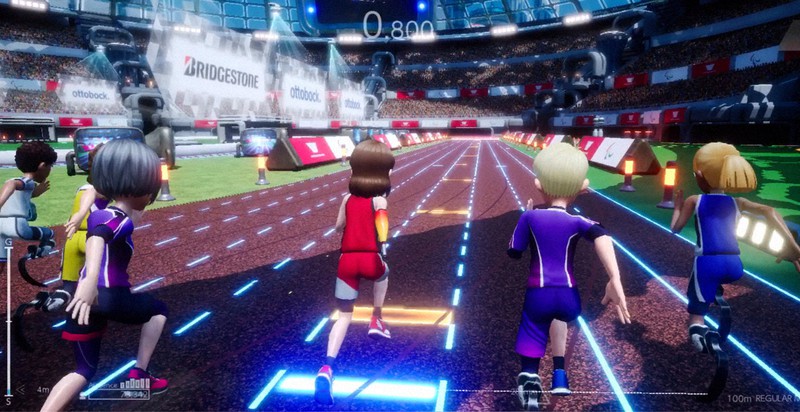 陸上競技でトラックを走るプレーヤーの分身たち=JP GAMES提供