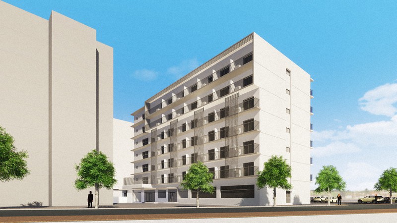 2022年6月開設予定の2号館の完成予想図。左の建物は南側にあたる1号館=アップルハートレジデンス提供
