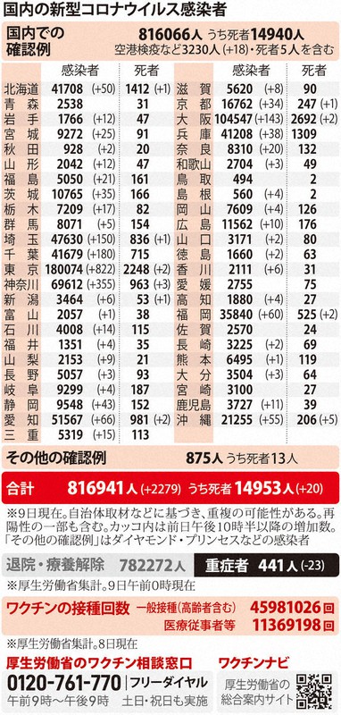 国内の新型コロナウイルス感染者