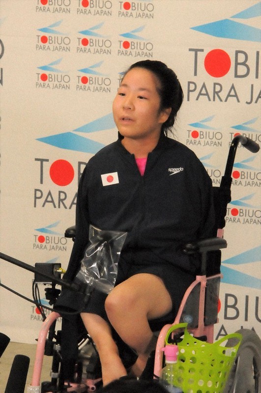 東京パラリンピックの日本代表に内定し、意気込みを語る山田美幸=横浜市の横浜国際プールで2021年6月5日午後4時36分、村上正撮影