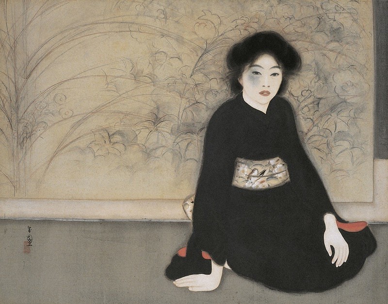 梶原緋佐子、工芸画、日本画 美しい女性像 絵画 内気
