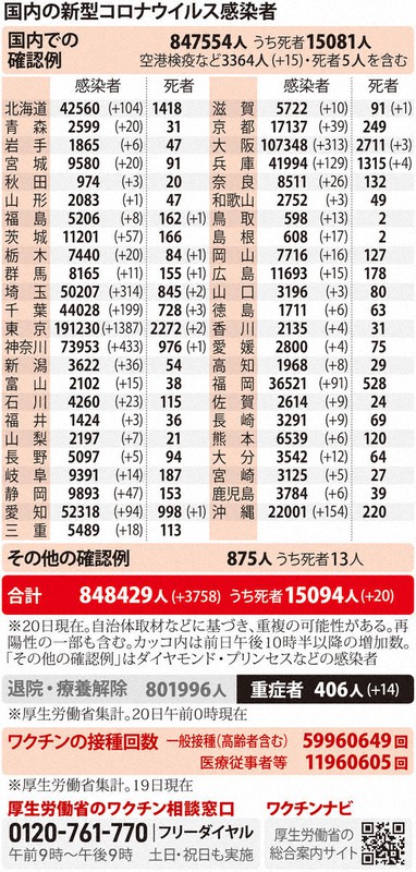 国内の新型コロナウイルス感染者