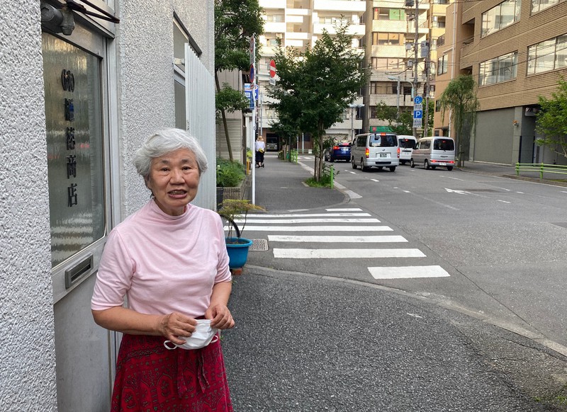 築地市場の移転に反対し続けてきた「築地女将さん会」会長の山口タイさん=東京都中央区築地で2021年7月15日午後4時38分、松倉佑輔撮影