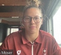 オンラインで記者会見する東京五輪スイス選手団のアンジェリカ・モーザー選手=テレビ会議システムの画面より