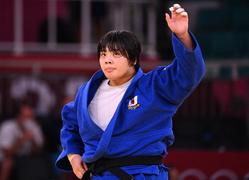 柔道女子78キロ超級で決勝進出を決めた素根輝=日本武道館で2021年7月30日、徳野仁子撮影