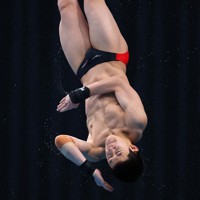 ワールドカップで演技を披露する玉井陸斗＝東京アクアティクスセンターで2021年5月3日、宮武祐希撮影