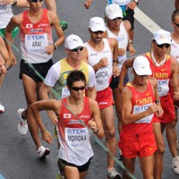 2011年の世界選手権男子50キロ競歩に出場したヘススアンヘル・ガルシア（2列目左から2番目）＝韓国・大邱で2011年9月3日、望月亮一撮影