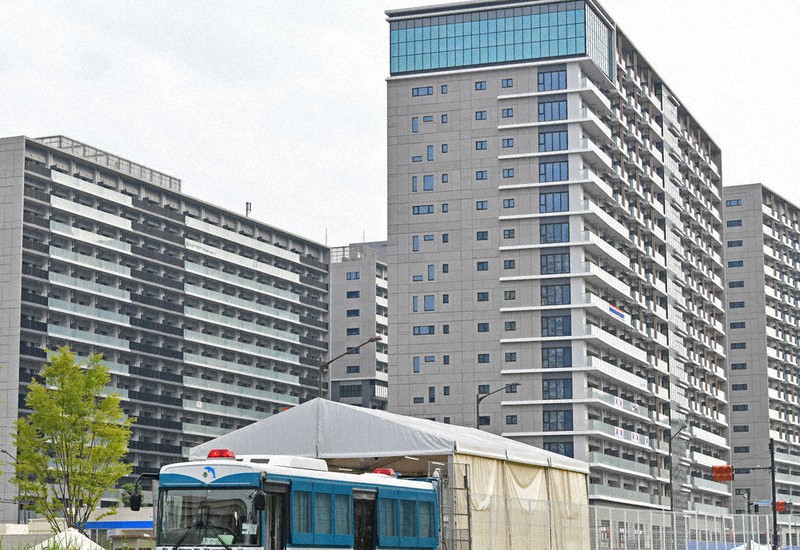 東京オリンピックの選手村=東京都中央区で2021年7月13日、宮間俊樹撮影