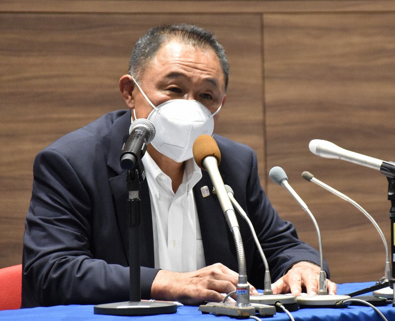東京オリンピックの総括記者会見を行うJOCの山下泰裕会長=東京都新宿区のジャパン・スポーツ・オリンピック・スクエアで2021年8月18日午後6時2分、小林悠太撮影