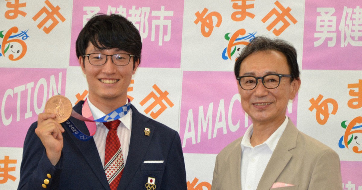 東京２０２０ １ メダリスト 笑顔の報告 銅 アーチェリー 武藤選手 あま 銀 女子バスケット3選手 刈谷 愛知 毎日新聞