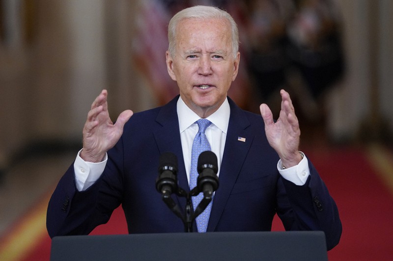 アフガニスタン戦争の終結について演説するバイデン米大統領=ホワイトハウスで2021年8月31日、AP
