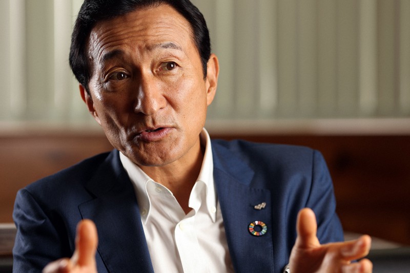 インタビューに答えるワタミの渡辺美樹会長=東京都大田区で2021年8月31日、小川昌宏撮影