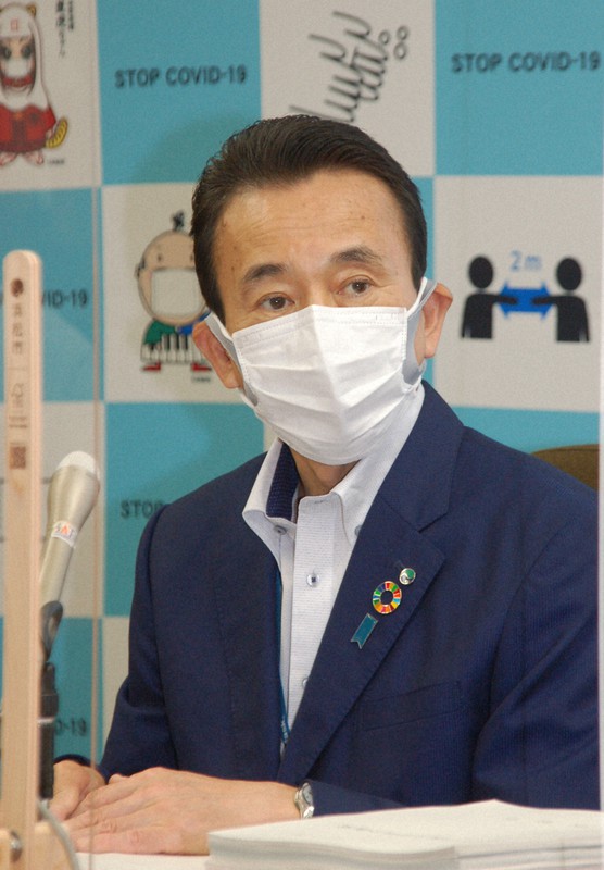 大河ドラマ館に4億9000万円をかける9月補正予算案を発表した浜松市の鈴木康友市長=市役所で2021年8月31日午前11時19分、福沢光一撮影