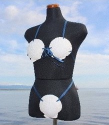 青森県むつ市のふるさと納税の返礼品として新たに登録された「ホタテ水着」=同市提供