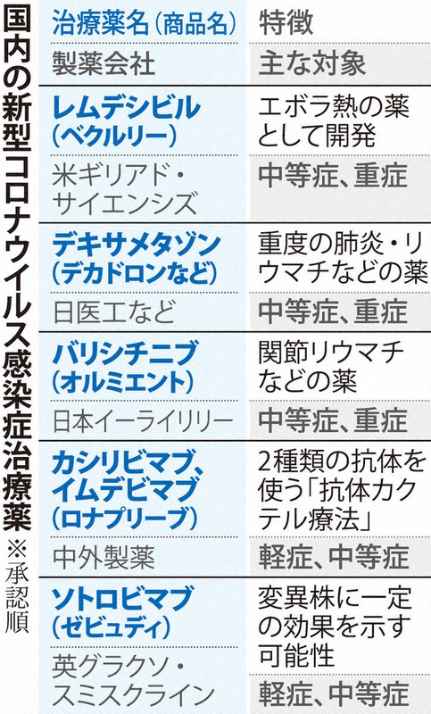 国内の新型コロナウイルス感染症治療薬