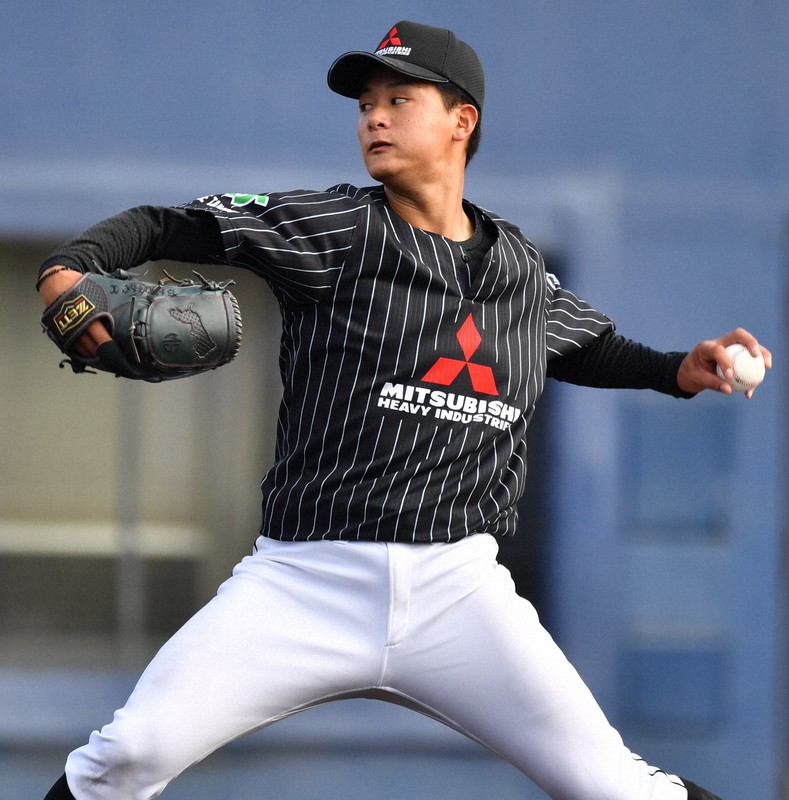 【三菱重工West-パナソニック】完封で第3代表決定戦を制した三菱重工Westの森=大阪シティ信用金庫スタジアムで2021年9月27日、木葉健二撮影