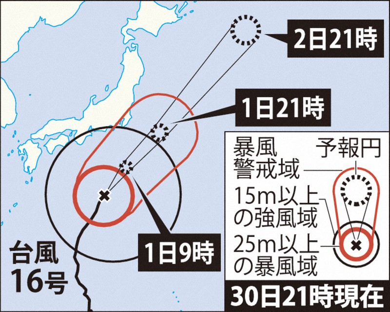台風16号(30日21時現在)
