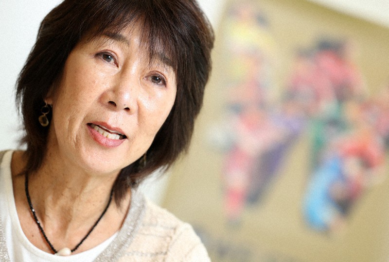 WEリーグへの思いを語る岡島喜久子チェアマン=東京都港区で2021年9月24日、梅村直承撮影