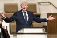 In this Jan. 27, 2021 file photo, former U.S. President Bill Clinton speaks during funeral services for Henry "Hank" Aaron, at Friendship Baptist Church in Atlanta. (Kevin D. Liles/Atlanta Braves via AP, Pool)