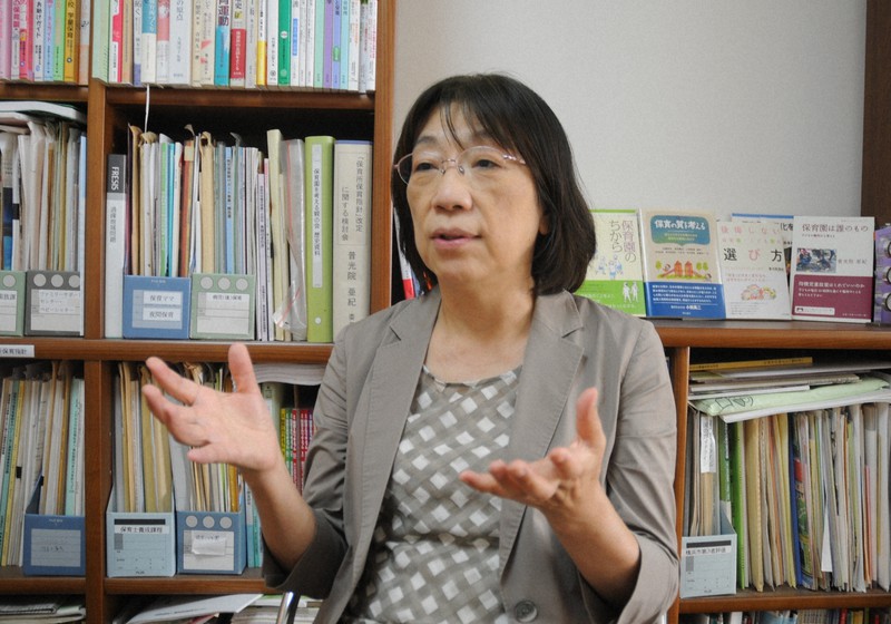「子どもにとっての保育をもっと考えてほしい」と訴える「保育園を考える親の会」代表の普光院亜紀さん=東京都豊島区で2021年9月24日午後3時42分、谷本仁美撮影