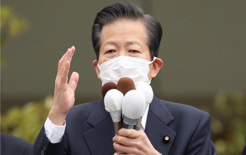 第一声を上げる公明党の山口那津男代表=川崎市幸区で2021年10月19日午前10時51分、小川昌宏撮影