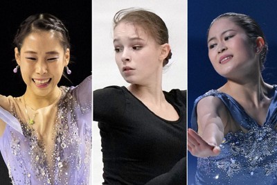 フィギュアGPイタリア大会に出場する（左から）三原舞依＝AP、アンナ・シェルバコワ、宮原知子