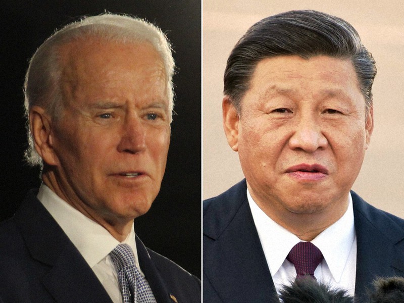 バイデン米大統領(左)と中国の習近平国家主席=高本耕太、福岡静哉撮影