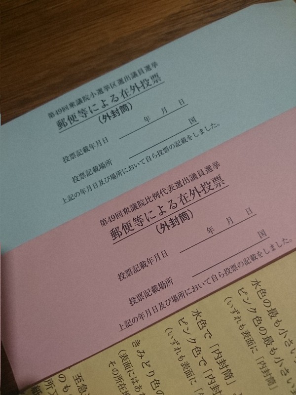 11月1日にフィンランド在住の日本人女性が受け取った在外投票用紙=女性提供