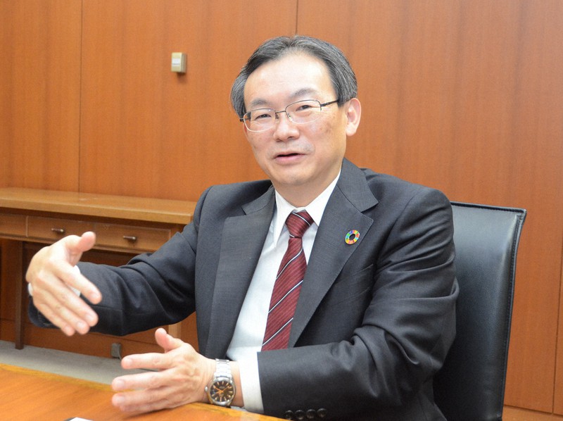 全国銀行協会の会長就任が内定した三菱UFJ銀行の半沢淳一頭取=東京都千代田区の同行本店で、浅川大樹撮影